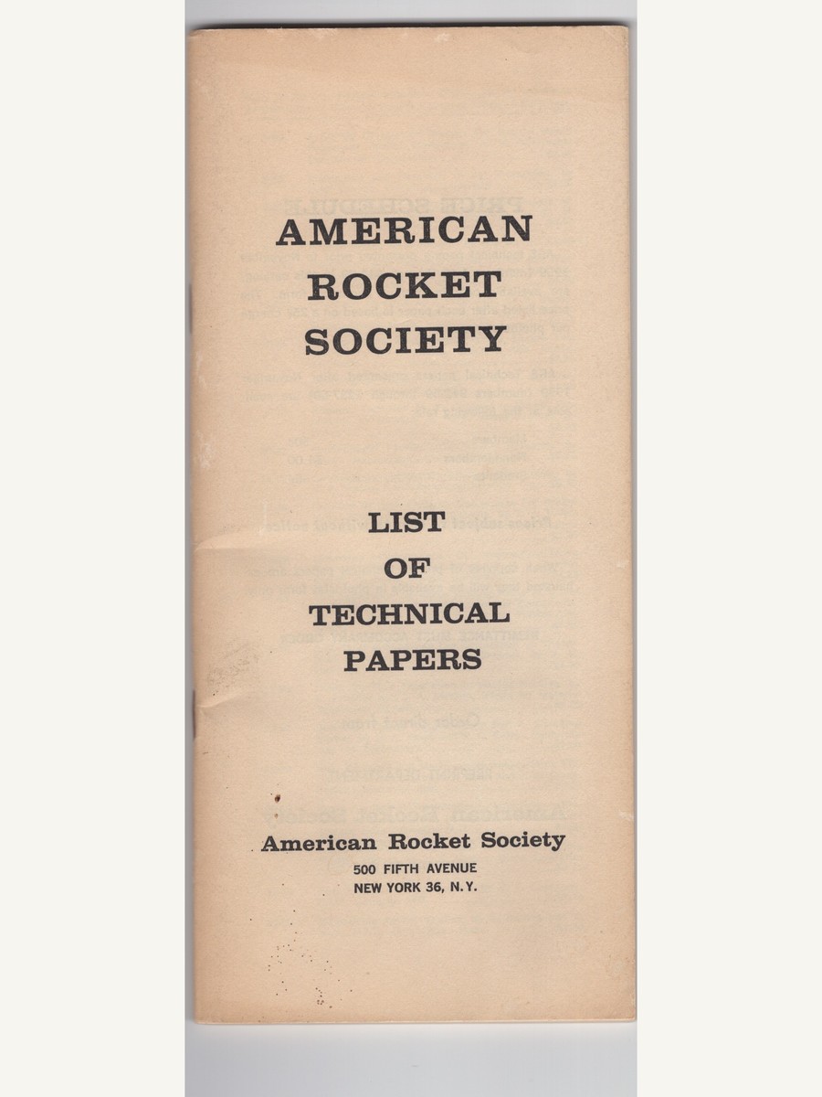 Cover of American Rocket Society, List of Technical Papers.