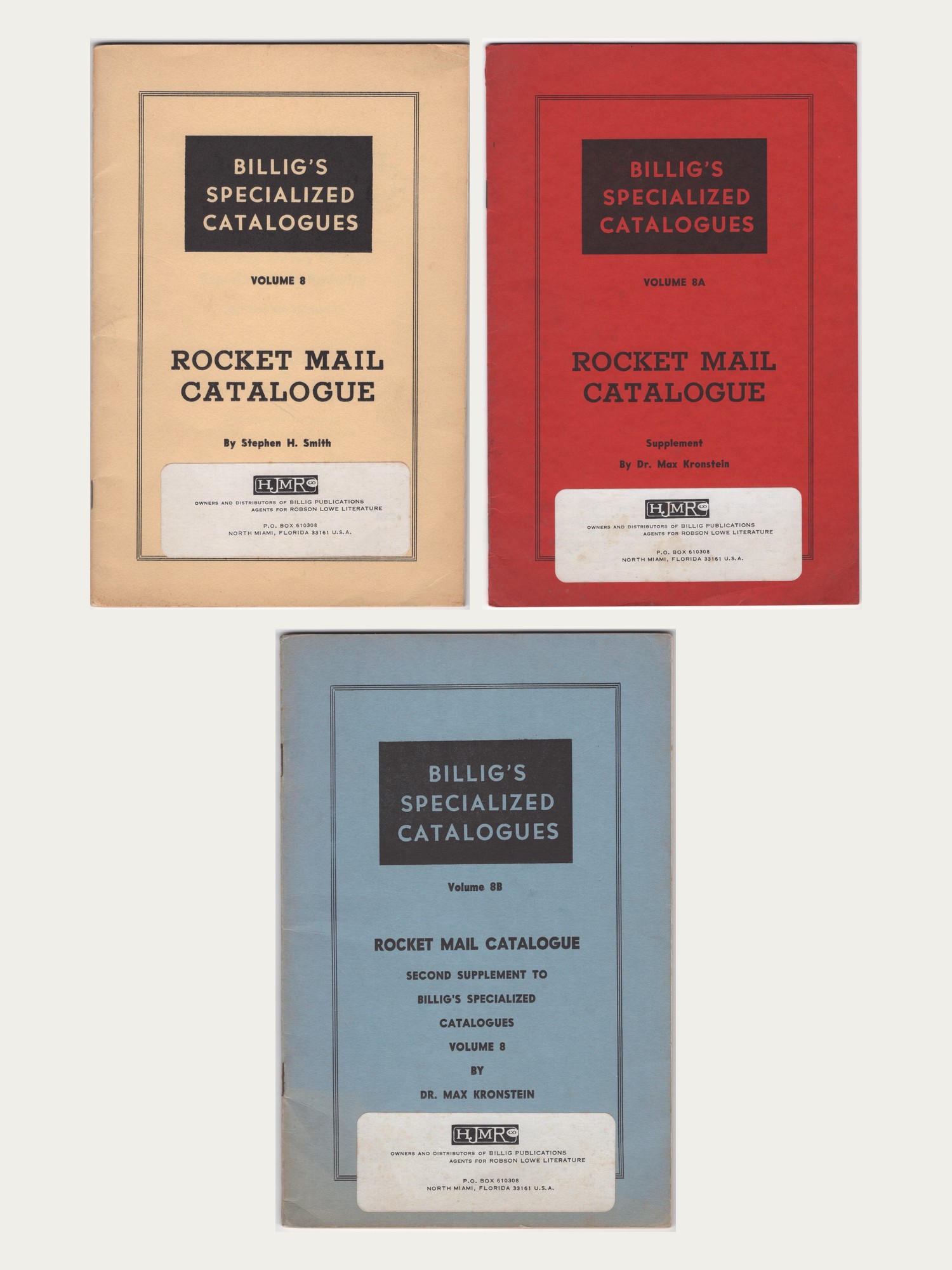 Covers of Billig's Specialized Catalogues Volume 8, 8A, and 8B, Rocket Mail Catalogue