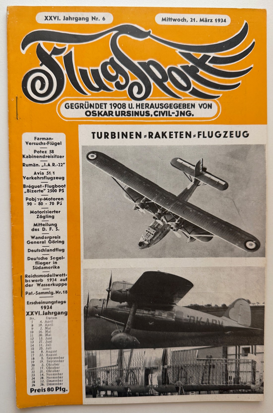 Cover of Flugsport, No. 6, 1934
