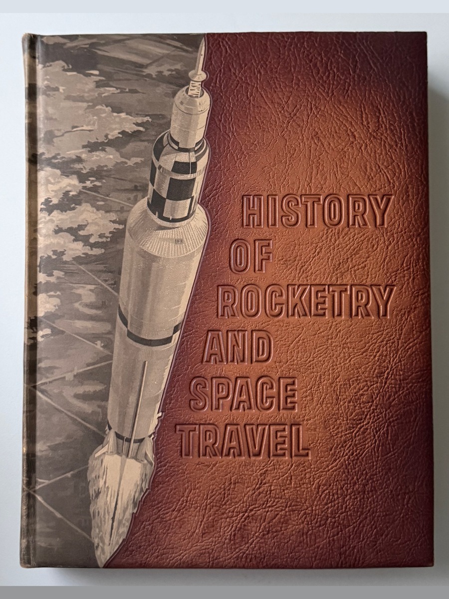 Cover of History of Rocketry and Space Travel, special leather binding