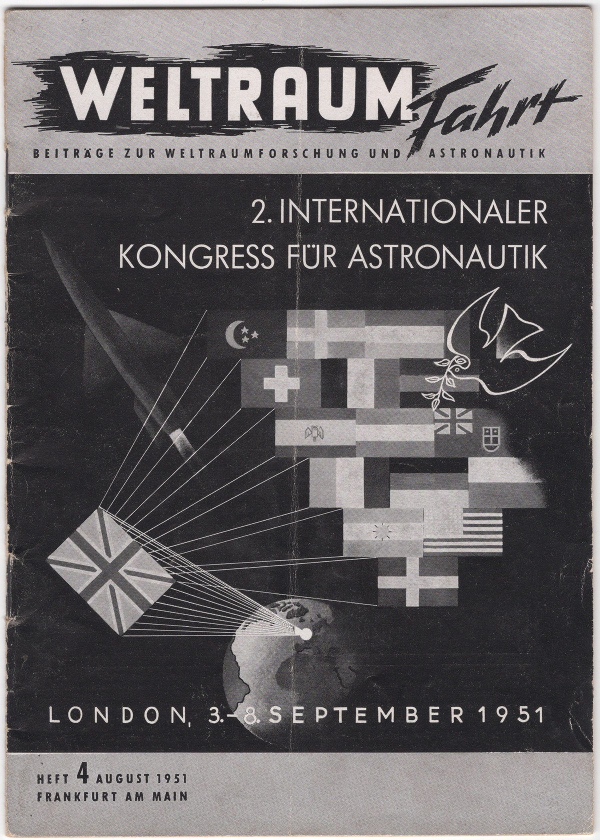 Cover of Weltraumfahrt, Heft 4, August 1951, announcing the Second International Astronautical Congress