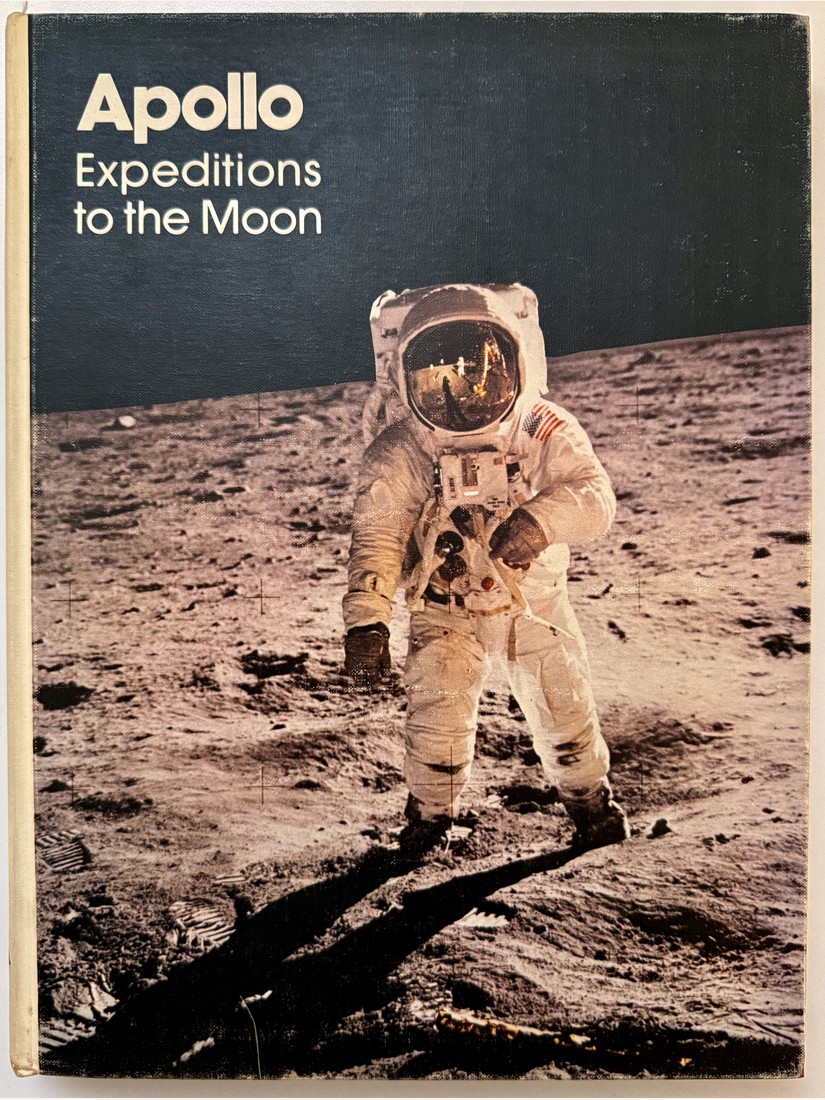 Cover of Apollo Expeditions to the Moon, NASA SP-350, showing Buzz Aldrin on the lunar surface.