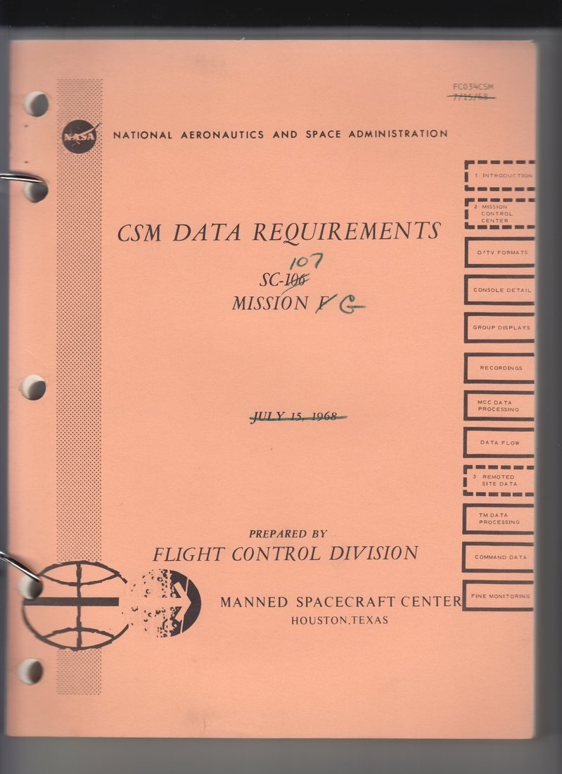 NASA CSM Data Requirements, SC-107, Mission G, August 1968