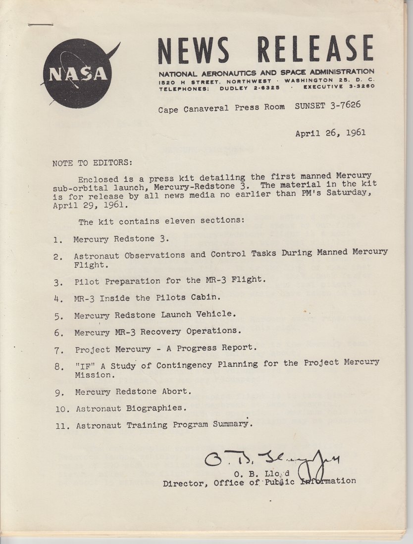 Mercury-Redstone Launch Press Kit (MR-3)