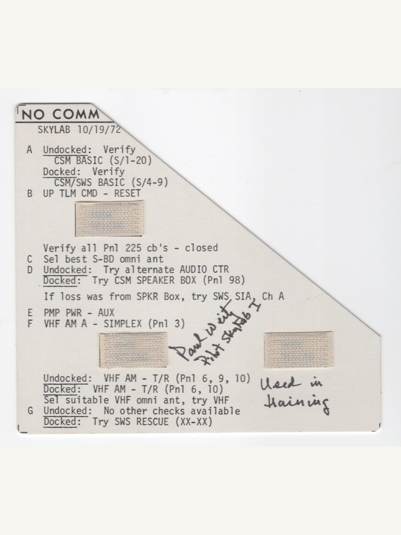 Skylab I Checklist Card, Signed by Paul Weitz