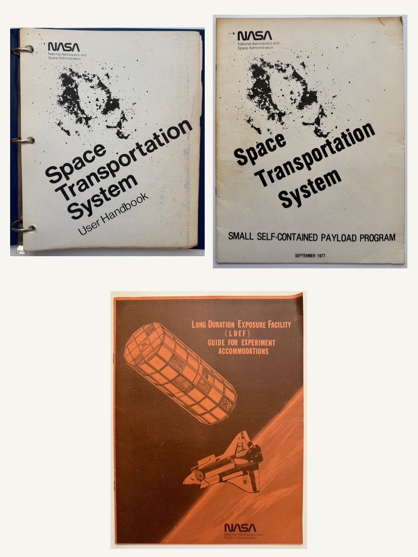 Space Shuttle Payload Planning File: STS User Handbook excerpt with Getaway Special and LDEF program brochures, 1976-1977