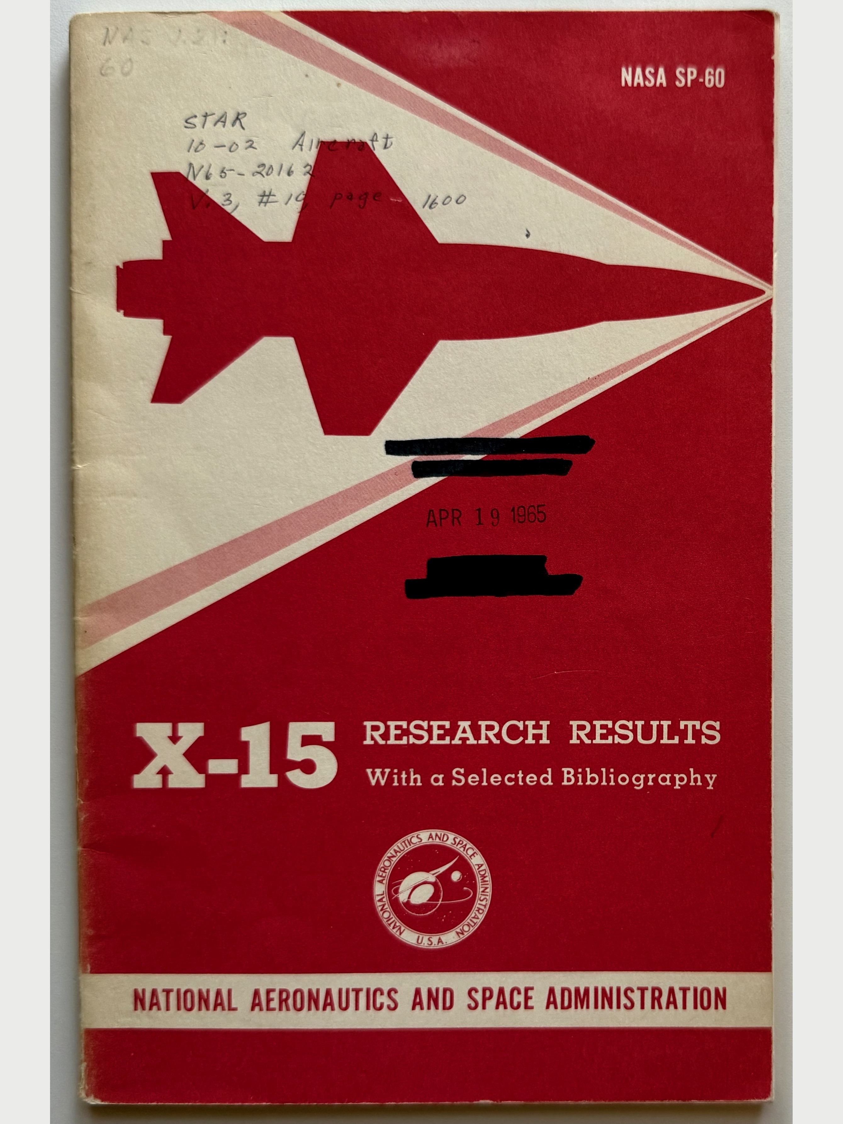 X-15 Research Results with a Selected Bibliography, NASA SP-60