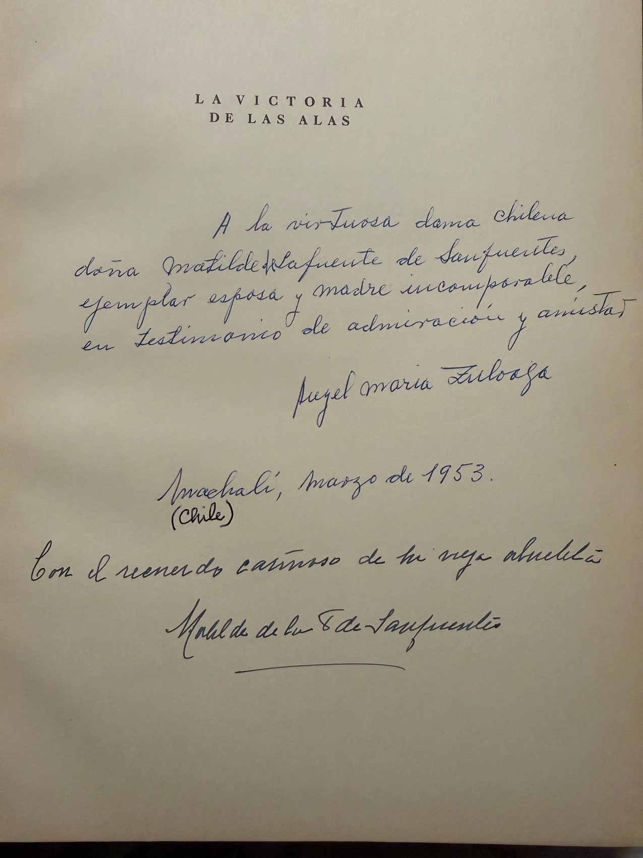 Zuloaga's inscription to Matilde de la Fuente de Sanfuentes
