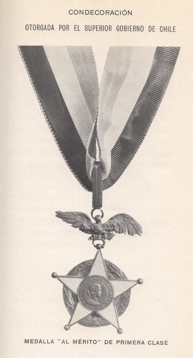 Medalla al Merito, First Class, awarded by the Chilean government to Bradley and Zuloaga