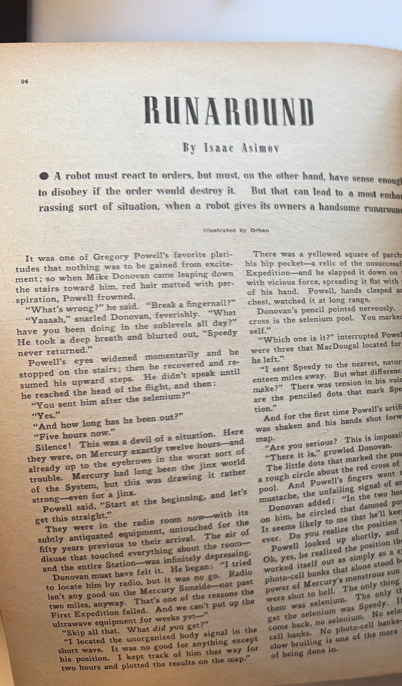 Opening page of Runaround, Astounding Science Fiction, March 1942