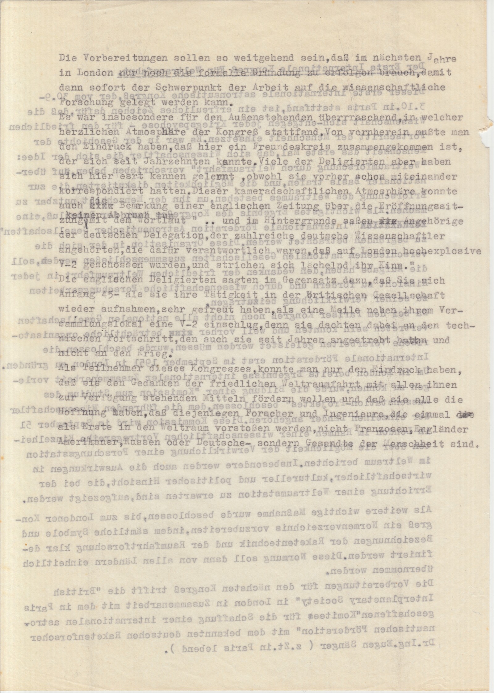 K&ouml;lle's typed draft recounting the English newspaper's remark about the German delegation
