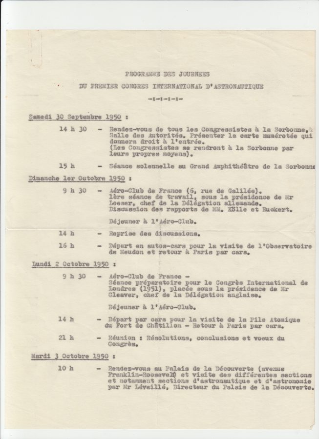 Congress schedule, October 1950