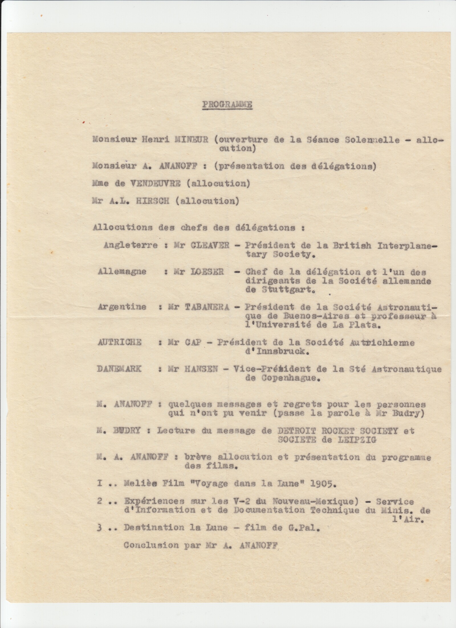 Programme for the Sorbonne opening ceremony, October 1950