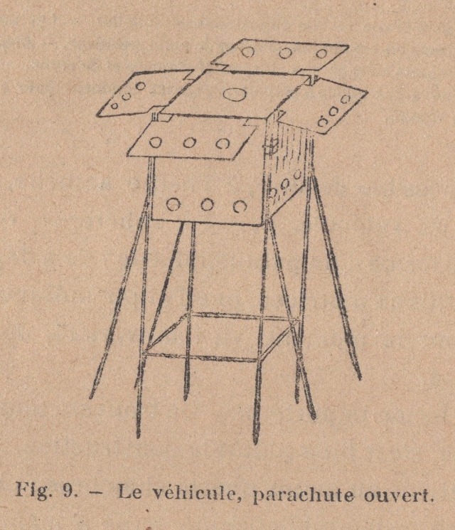 Fig. 9, the vehicle with parachute open, second edition, p. 110-111