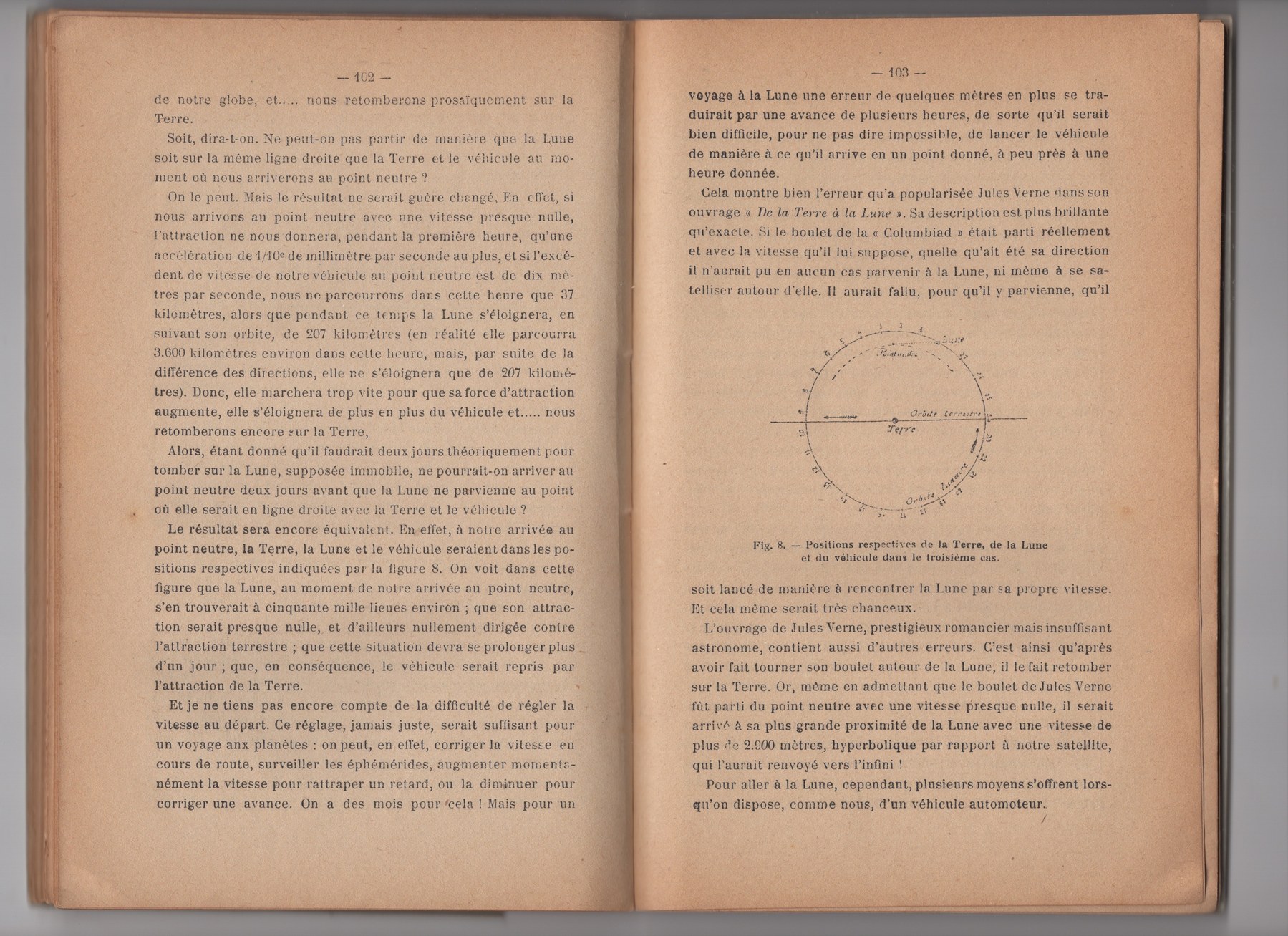 Fig. 8, positions respectives de la Terre, de la Lune et du vehicule, second edition, p. 103