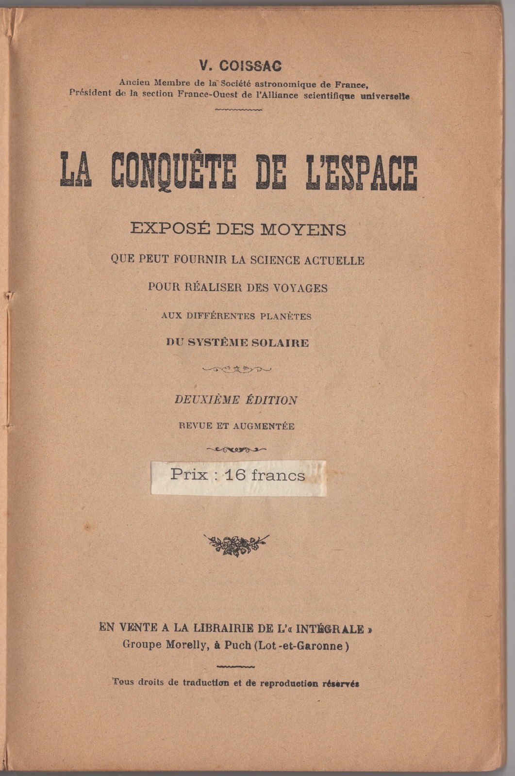 Second edition title page: La Conquete de l'Espace, deuxieme edition revue et augmentee, with new descriptive subtitle