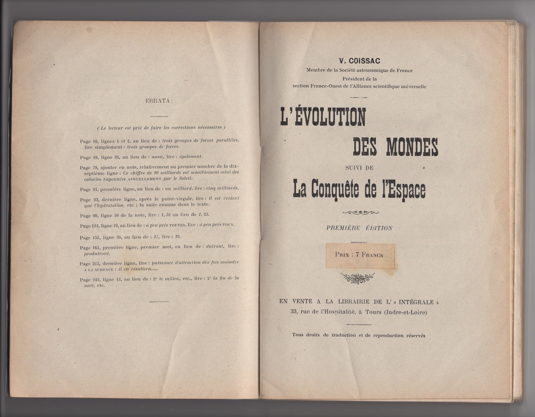 Errata leaf facing the title-page verso, 1916 first edition only