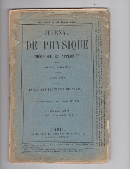 REP's first publication, Journal de Physique 1913