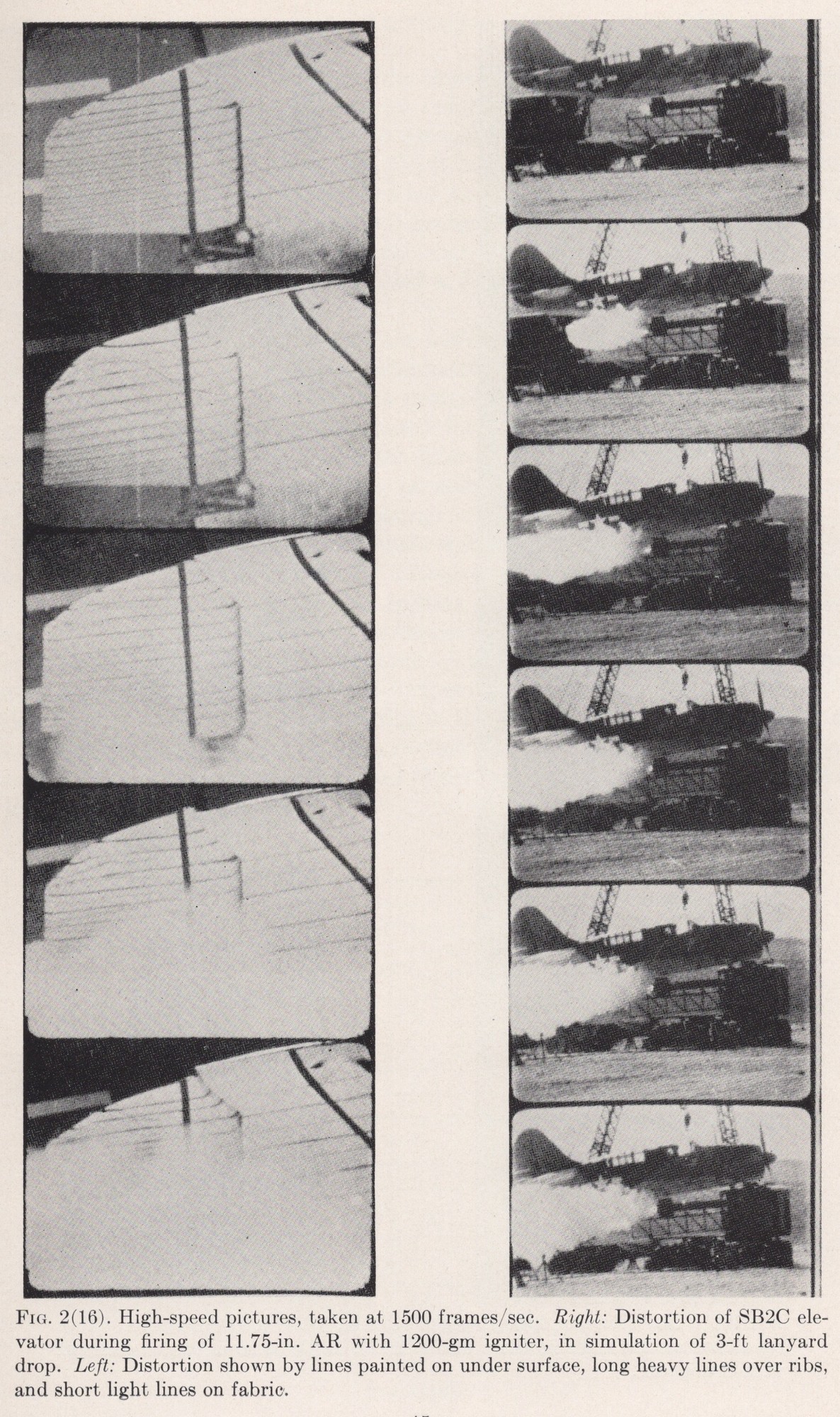 Fig. 2(16), high-speed photography of SB2C elevator distortion during firing of 11.75-in. AR