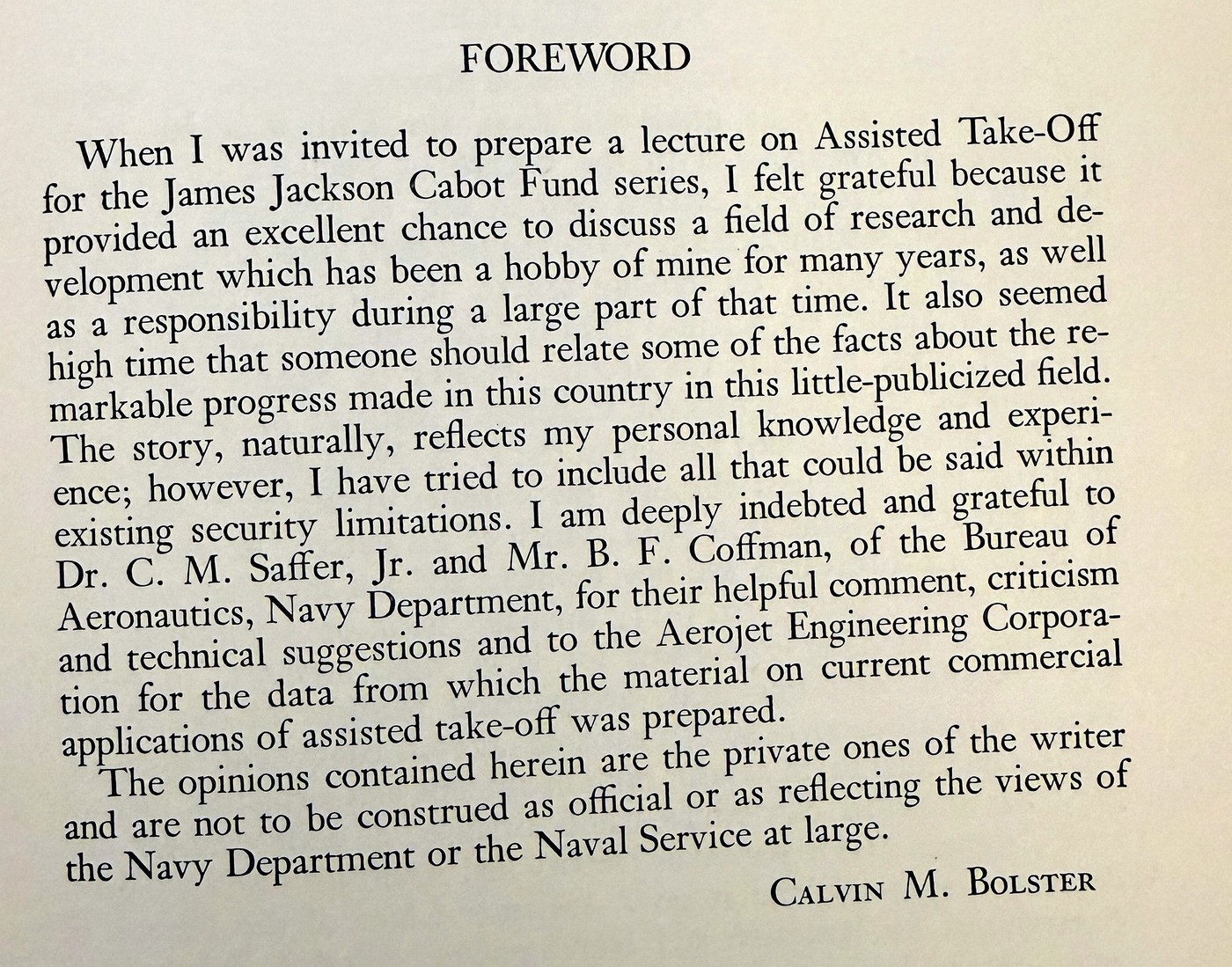 Bolster's foreword, signed and dated May 1, 1950