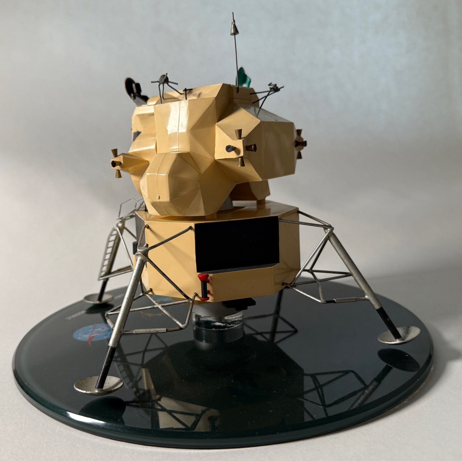 Lunar Module model, front view with both maker logos