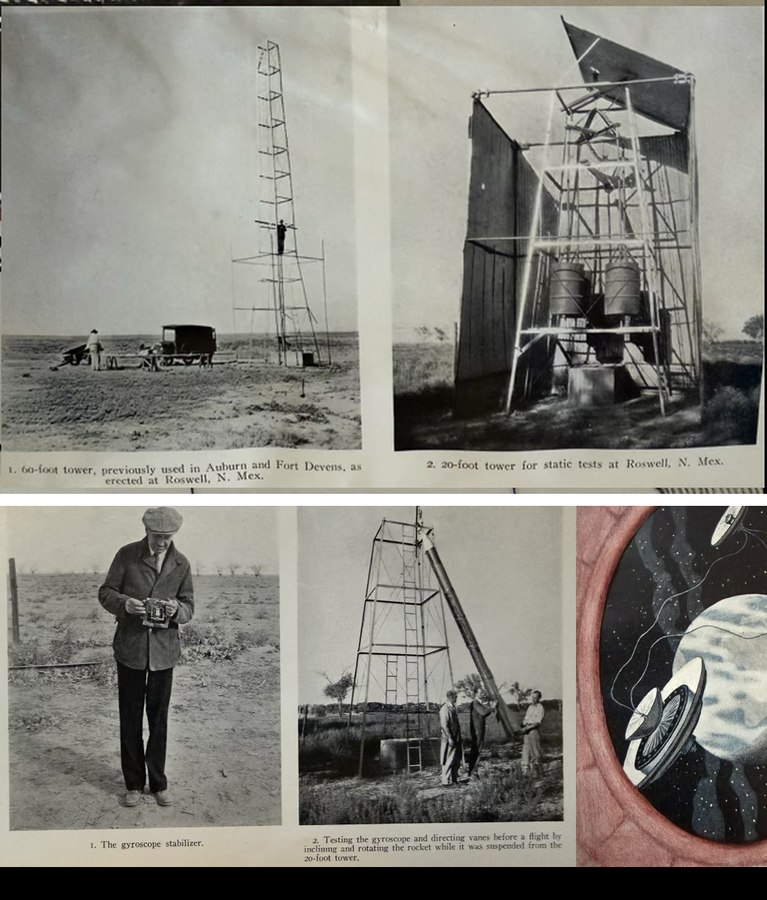 Goddard's test towers and gyroscope stabilizer at Roswell