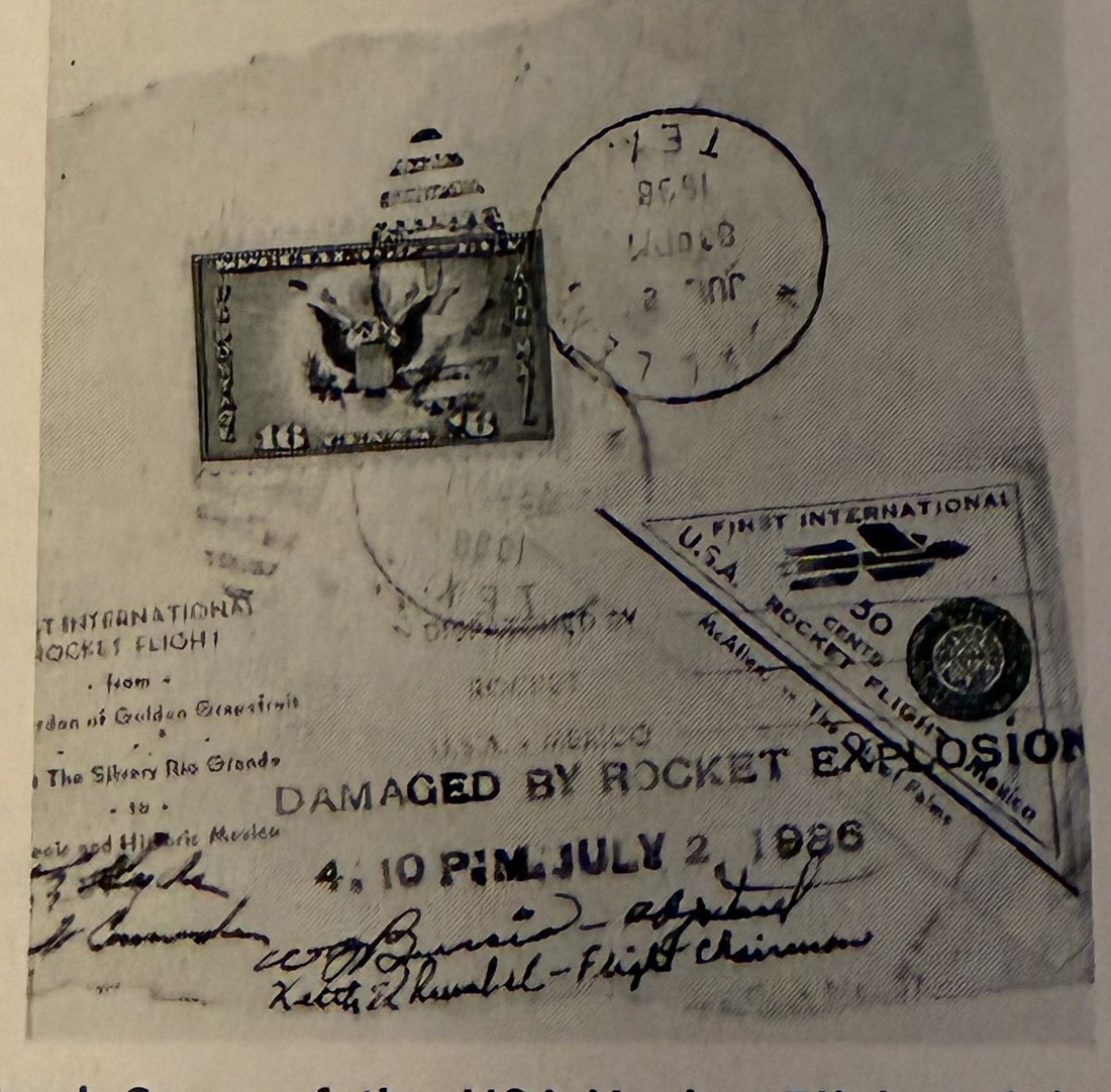 Crash cover from the July 2, 1936 rocket mail flight, damaged by rocket explosion, signed by Keith E. Rumbel as Flight Chairman