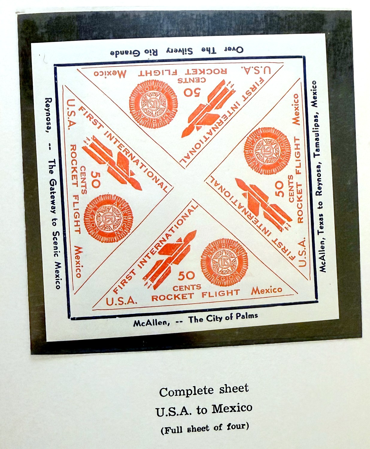 Complete uncut sheet of four vignettes, USA to Mexico