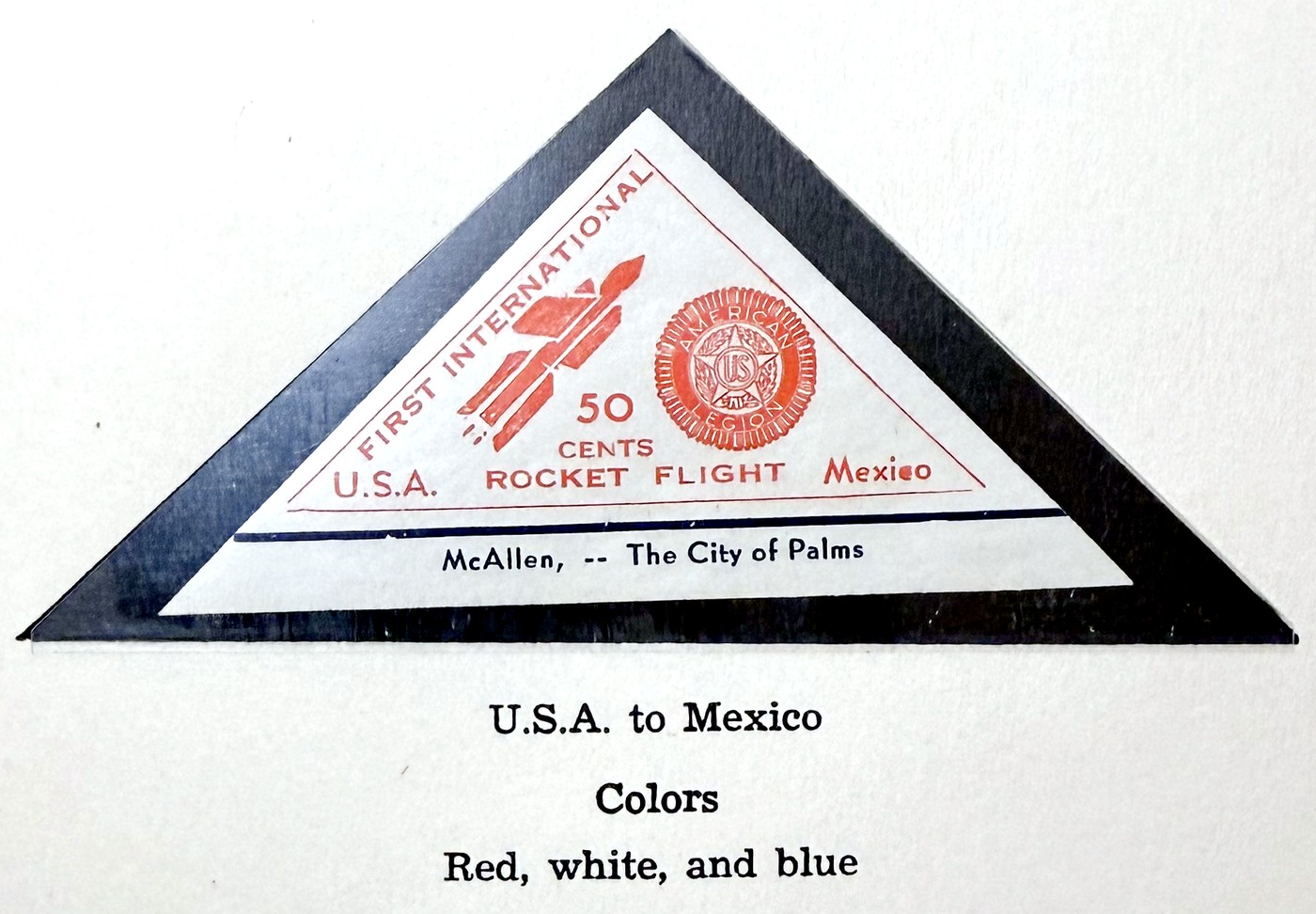 First International Rocket Flight vignette, USA to Mexico, red white and blue