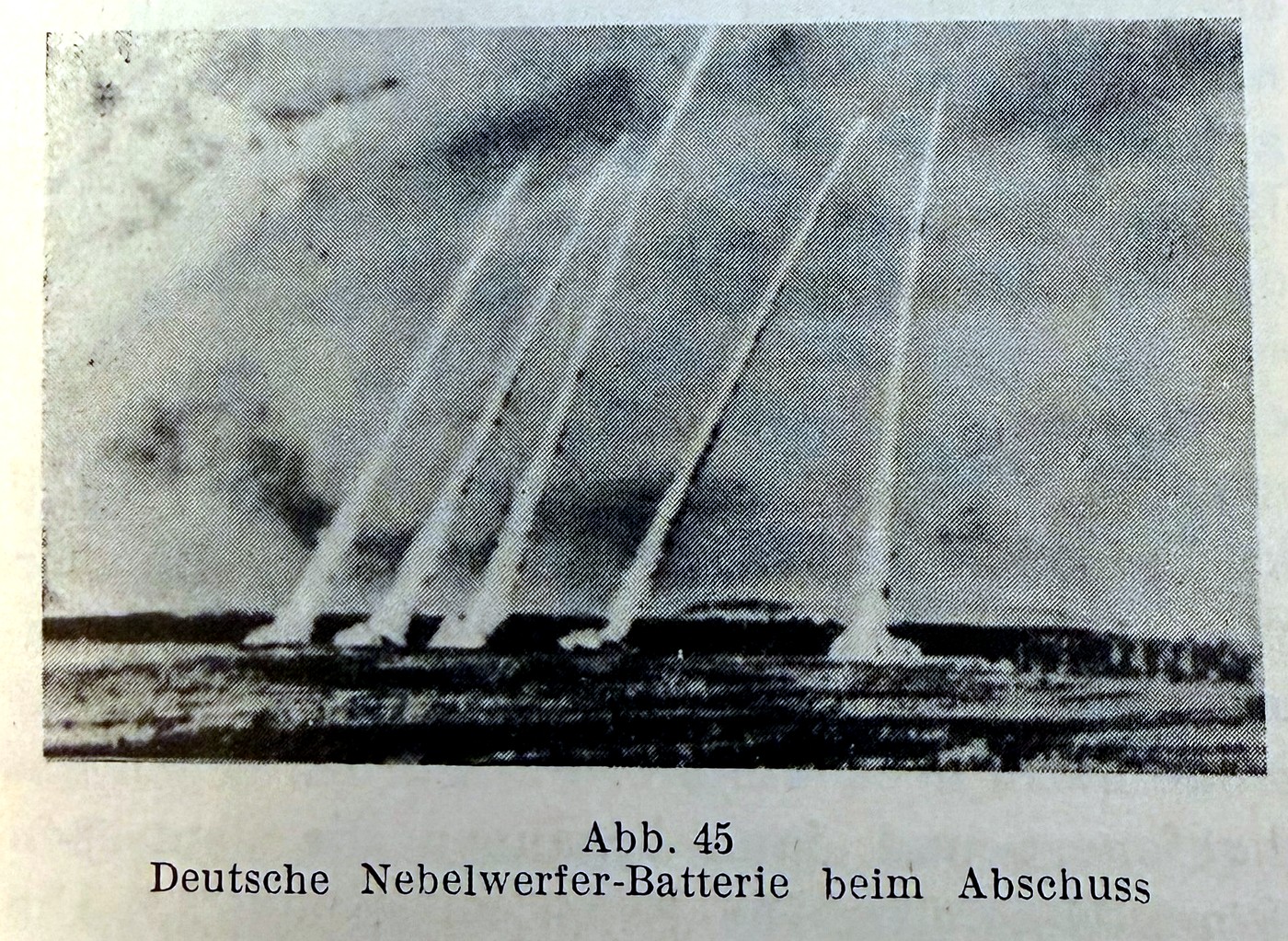 German Nebelwerfer battery firing multiple rocket trails
