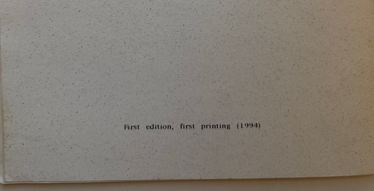 Colophon of A Collector's Checklist, reading First edition, first printing (1994)